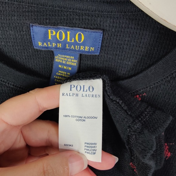 Polo Ralph Lauren Thermal All Over Pony Print Top Long Sleeve Black Women Size M - Picture 5 of 7